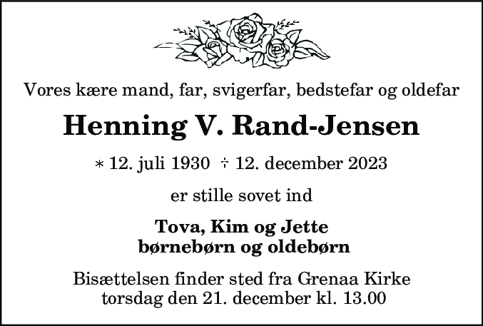 Dødsannonce for Henning Verner Rand-Jensen