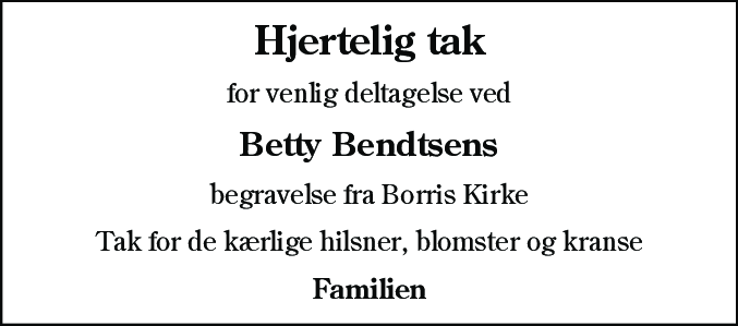 Dødsannonce for Betty Bendtsen