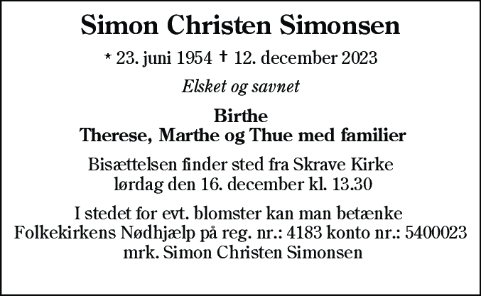 Dødsannonce for Simon Christen Simonsen