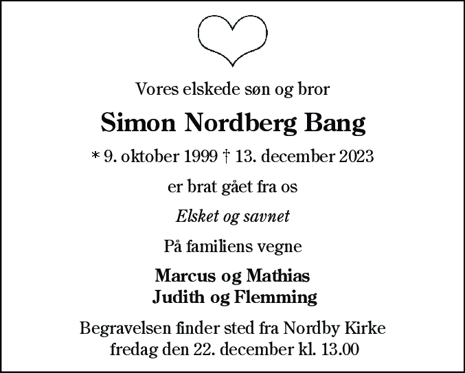 Dødsannonce for Simon Nordberg Bang