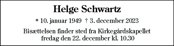 Dødsannonce for Helge Schwartz