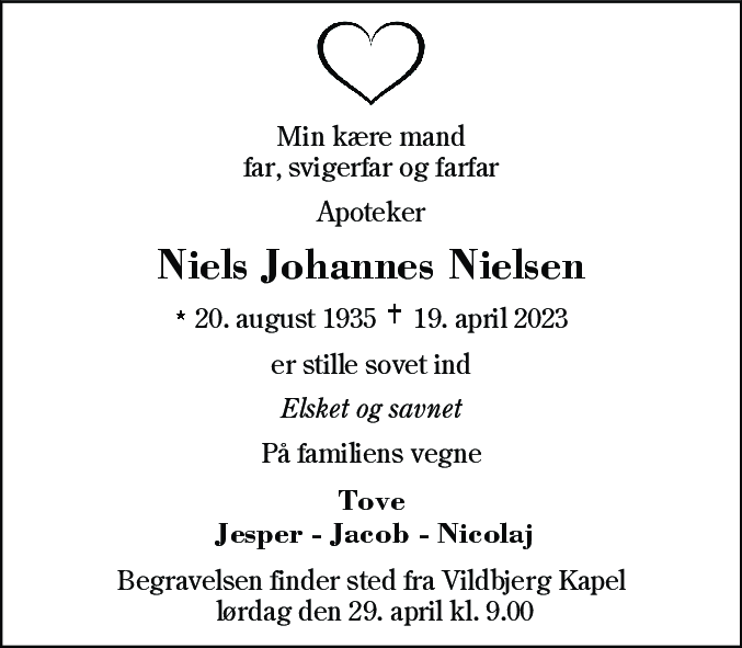 Dødsannonce for Niels Johannes Nielsen