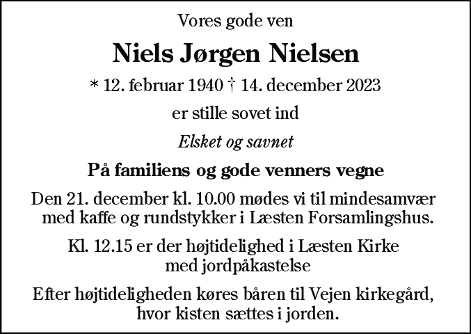 Dødsannonce for Niels Jørgen Nielsen