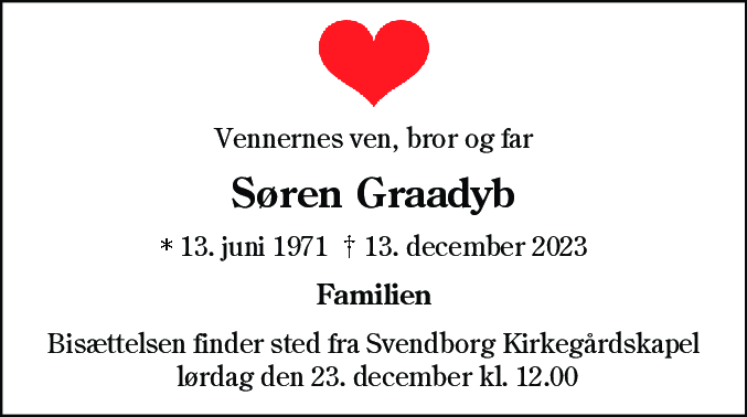 Dødsannonce for Søren Graadyb