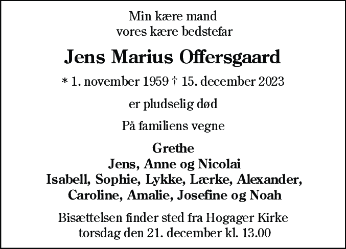 Dødsannonce for Jens Marius Offersgaard