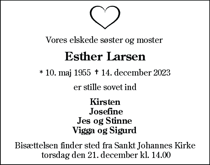 Dødsannonce for Esther Larsen