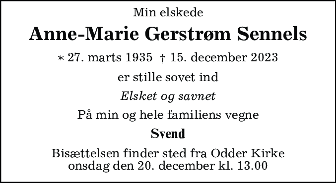 Dødsannonce for Anne-Marie Gerstrøm Sennels