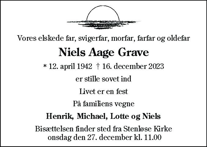 Dødsannonce for Niels Aage Grave