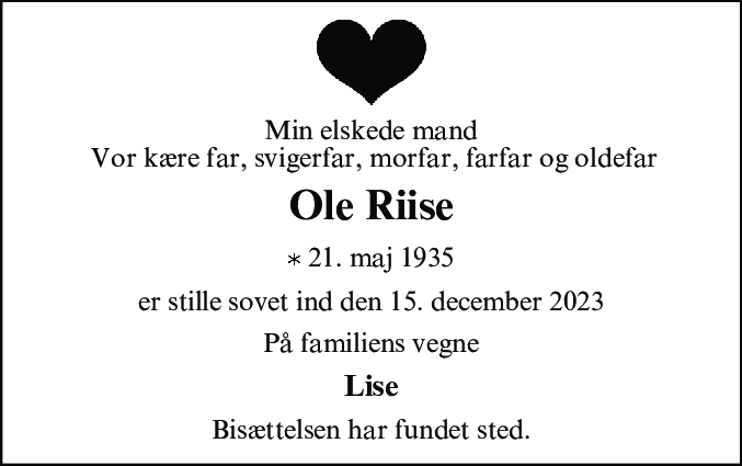 Dødsannonce for Ole Riise