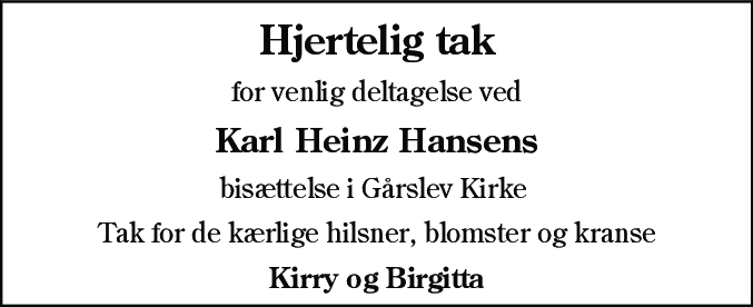 Dødsannonce for Karl Heinz Hansen