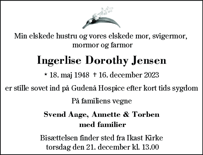Dødsannonce for Ingerlise Dorothy Jensen