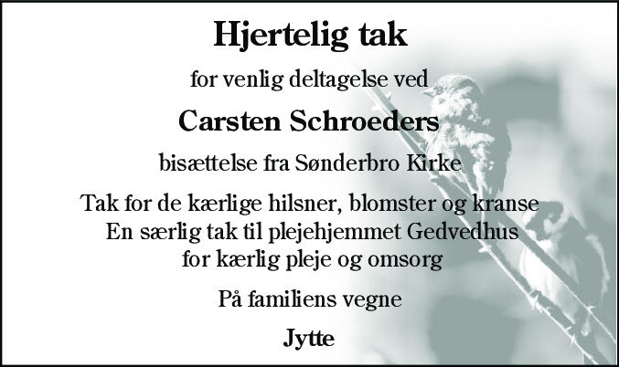 Dødsannonce for Carsten Schroeder