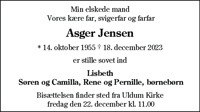 Dødsannonce for Asger Jensen