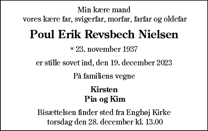 Dødsannonce for Poul Erik Revsbech Nielsen