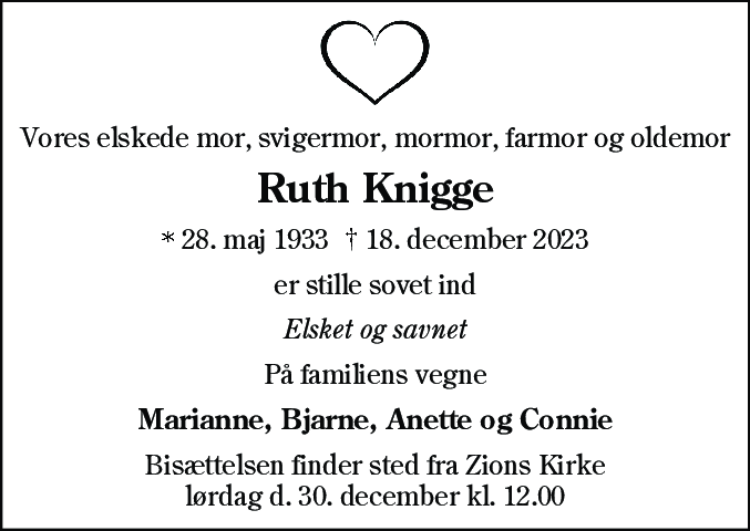 Dødsannonce for Ruth Knigge