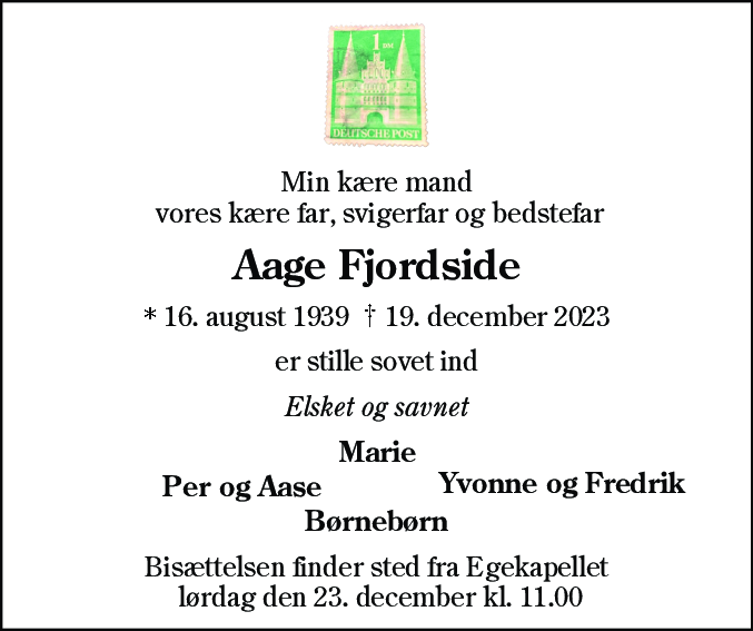 Dødsannonce for Aage Fjordside