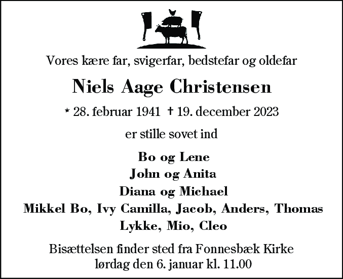 Dødsannonce for Niels Aage Christensen
