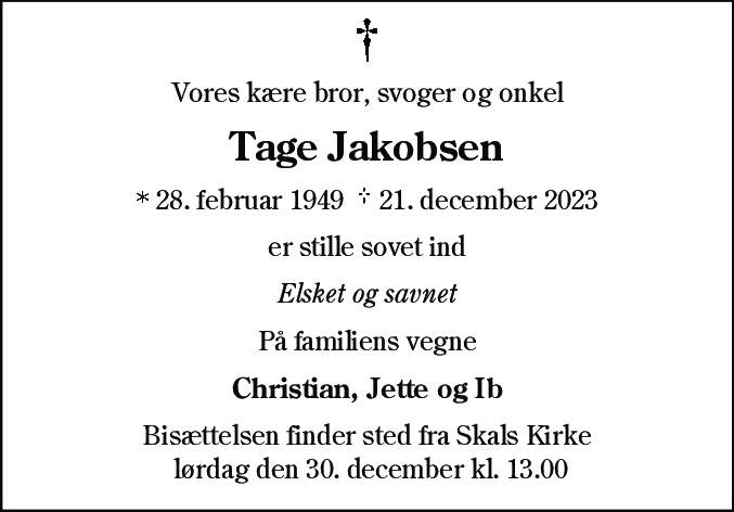 Dødsannonce for Tage Jacobsen