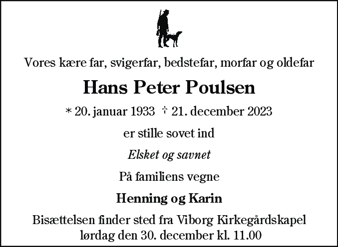 Dødsannonce for Hans Peter Poulsen