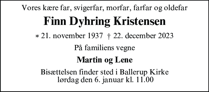 Dødsannonce for Finn Dyhring Kristensen