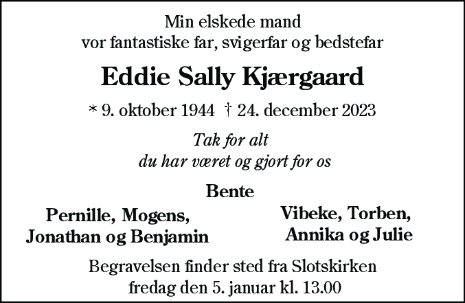 Dødsannonce for Eddie Sally Kjærgaard