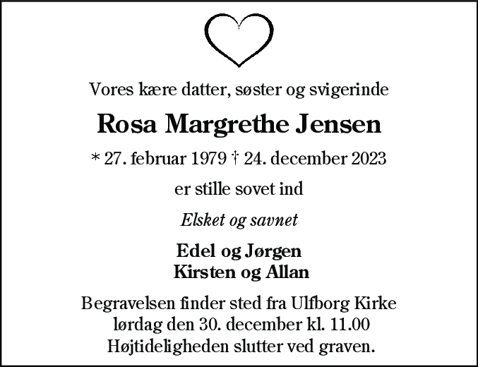 Dødsannonce for Rosa Margrethe Jensen