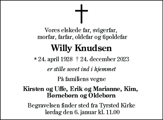 Dødsannonce for Willy Knudsen