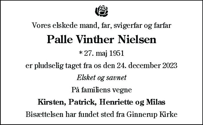 Dødsannonce for Palle Vinther Nielsen
