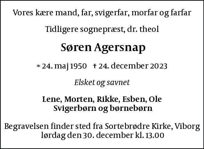 Dødsannonce for Søren Agersnap