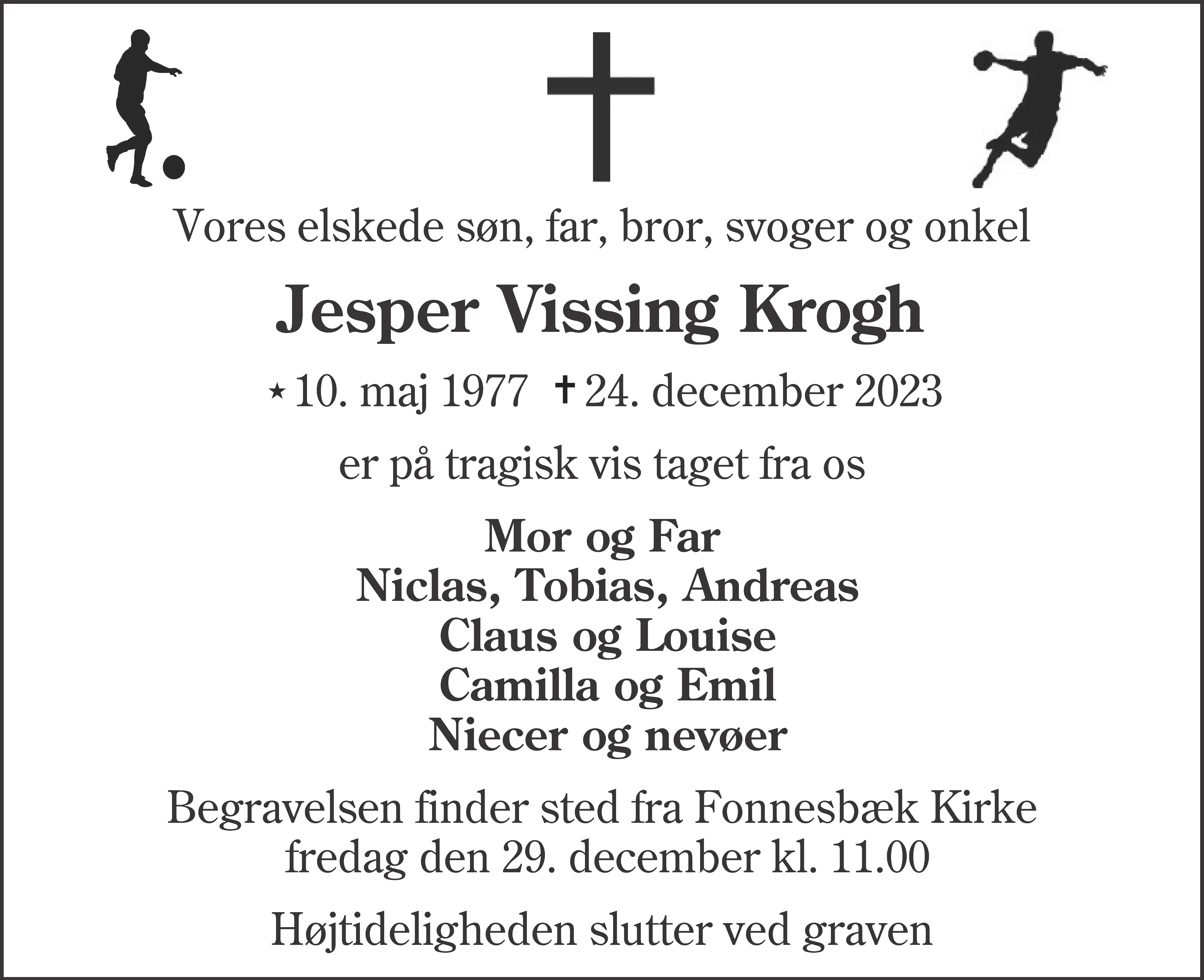 Dødsannonce for Jesper Vissing Krogh