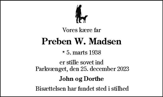 Dødsannonce for Preben Wejlgaard Madsen