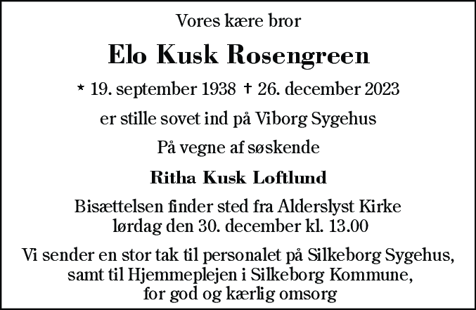 Dødsannonce for Elo Kusk Rosengreen