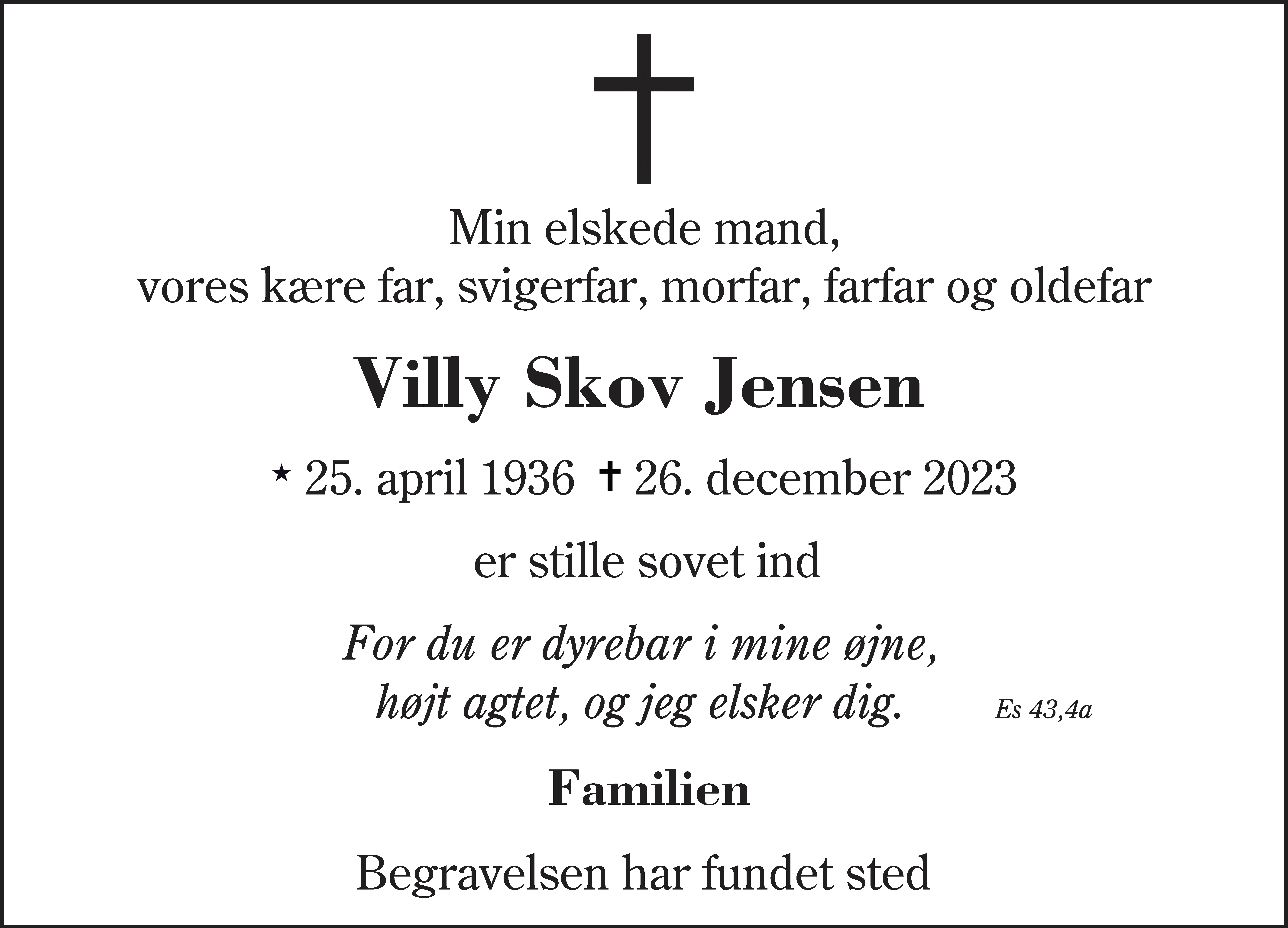 Dødsannonce for Villy Skov Jensen
