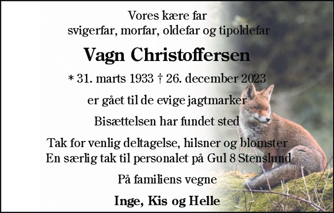 Dødsannonce for Vagn Christoffersen