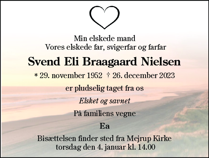 Dødsannonce for Svend Eli Braagaard Nielsen