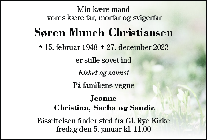 Dødsannonce for Søren Munch Christiansen