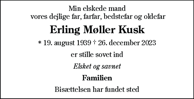 Dødsannonce for Erling Møller Kusk