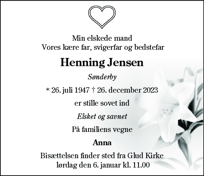 Dødsannonce for Henning Jensen