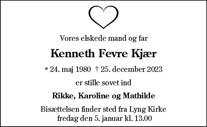 Dødsannonce for Kenneth Fevre Kjær
