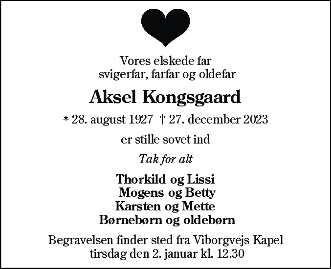 Dødsannonce for Aksel Kongsgaard