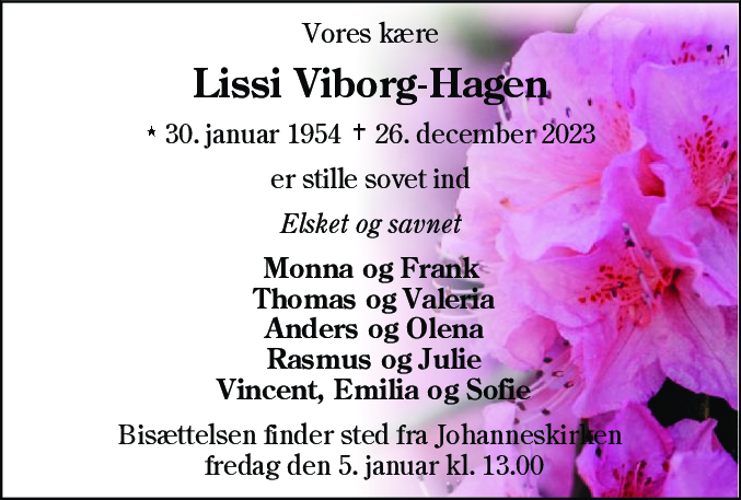 Dødsannonce for Lissi Viborg-Hagen