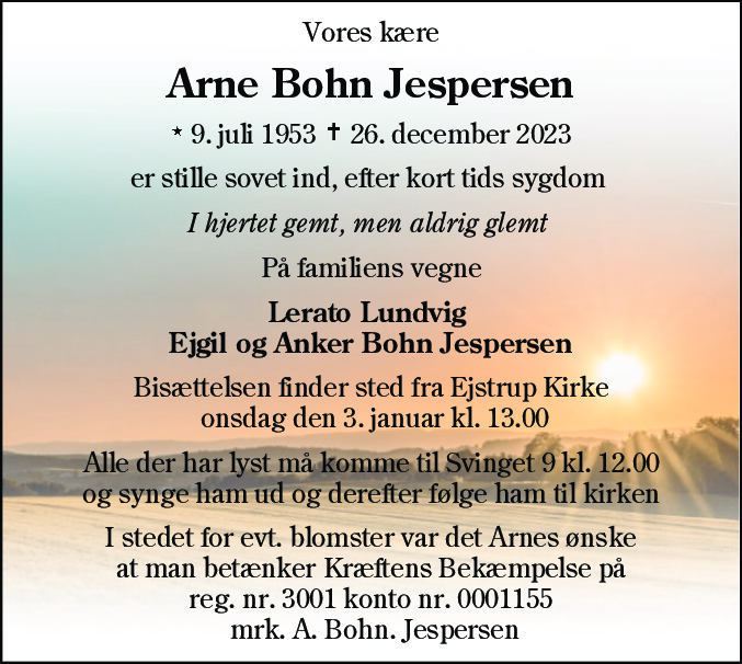 Dødsannonce for Arne Bohn Jespersen