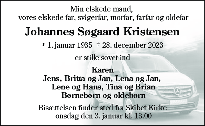 Dødsannonce for Johannes Søgaard Kristensen