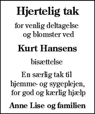 Dødsannonce for Kurt Osvald Skovsende Hansen