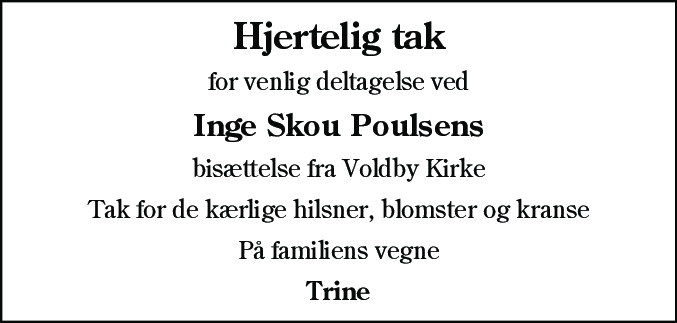 Dødsannonce for Inge Skou Poulsen