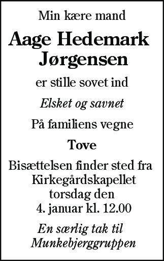 Dødsannonce for Aage Hedemark Jørgensen