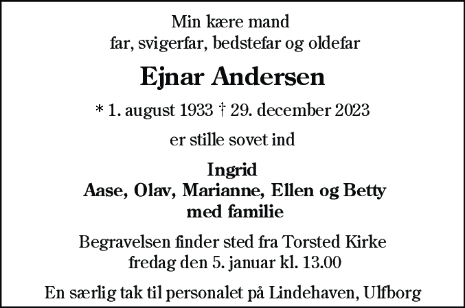 Dødsannonce for Ejnar Andersen