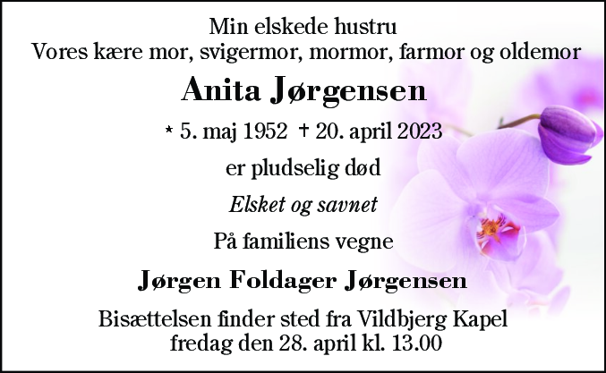 Dødsannonce for Anita Jørgensen
