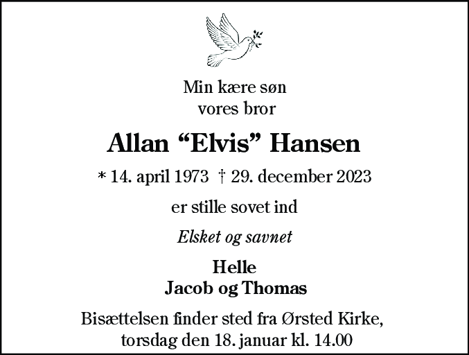 Dødsannonce for Allan Hansen