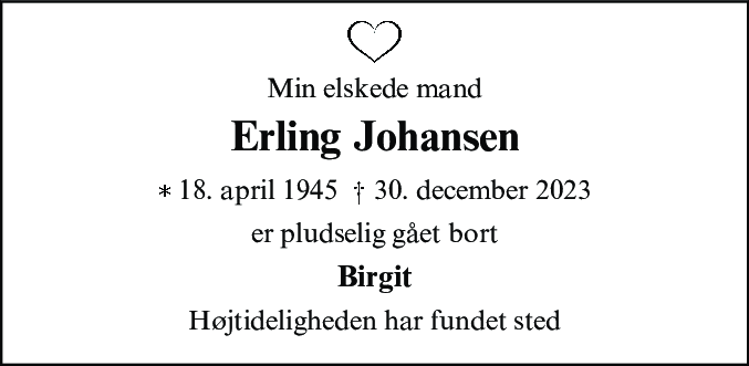 Dødsannonce for Erling Gert Johansen